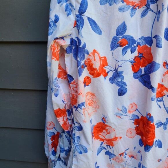 Talbots Red White Blue White Floral Button Down Blouse size Medium - Picture 5 of 13